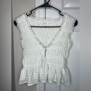 KIRIOUS Los Angeles White Ruffle Tie Front Peplum Top XS